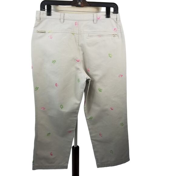 Columbia Khaki Chino Embroidered Green Turtles Pink Seashells Nice Size 6 - Picture 2 of 5